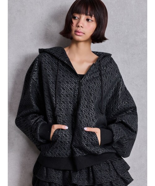 GYDA（ジェイダ）の「GG chain glitter print BIGパーカー（パーカー・レディース・グレー/ブラック・F）」の4枚目の写真