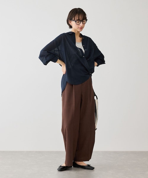 ROPE' PICNIC(ロペピクニック)の「お着軽シャツシリーズ 無地・ストライプ 2WAYシアーブラウス/接触冷感・通気性(シャツ/ブラウス・レディース・ホワイト/ネイビー/ブルー/ブルー系/ピンク/イエロー/ラベンダー/ダークブラウン/サックス/オレンジ・F)」の19枚目の写真