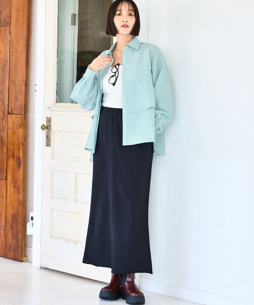 VIS(ビス)の「裾ティアードオーバーシャツ/UVケア・イージーケア(シャツ/ブラウス・レディース・ホワイト/ダークブラウン/ライトグリーン/サックス・F)」の13枚目の写真