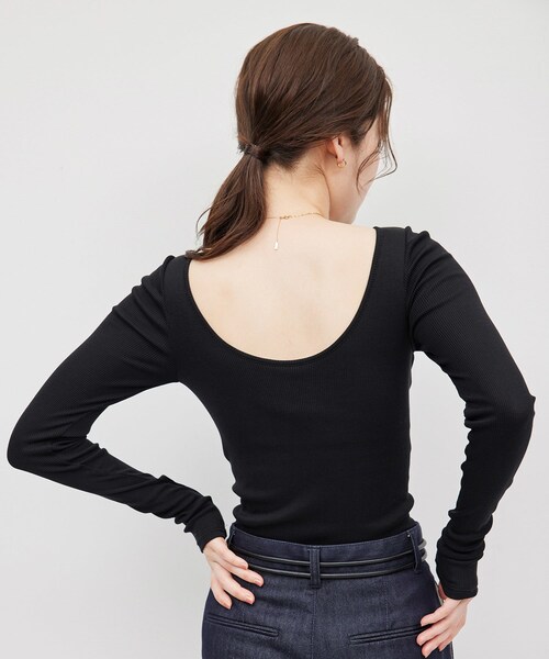 ROPE'(ロペ)の「コットンシルク丸胴テレコカップ付き長袖カットソー(Tシャツ/カットソー・レディース・ブラック/オフホワイト/ワイン・F)」の15枚目の写真