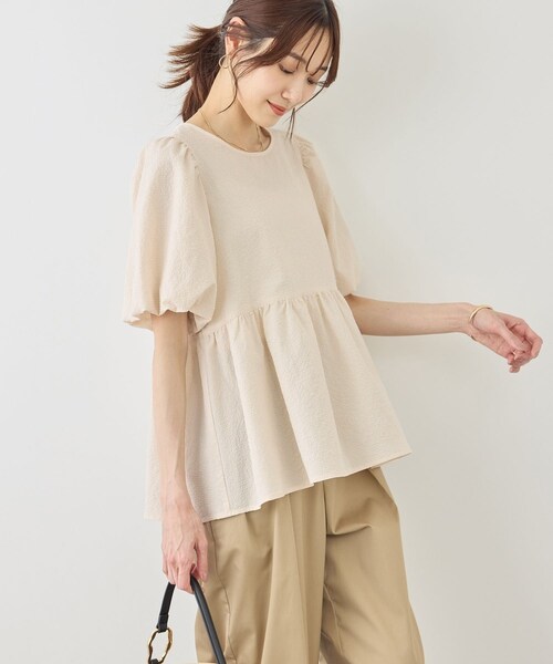 ROPE' PICNIC(ロペピクニック)の「【ベストヒット】細見えバルーンペプラムブラウス(シャツ/ブラウス・レディース・ブラック/キナリ/キナリ系/サックス/ダークブラウン・F)」の13枚目の写真