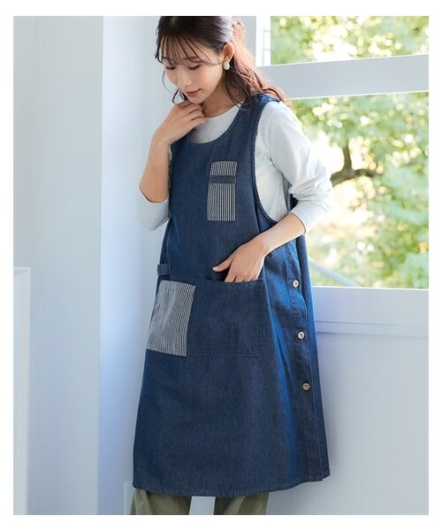 nissen（ニッセン）の「＜大きいサイズ＞ ワンピースみたいにすっぽり着られるエプロン（エプロン・メンズ・ヒッコリー/ネイビー(デニム)・L~LL相当/3L~4L相当/5L~6L相当/8L相当/10L相当）」の10枚目の写真