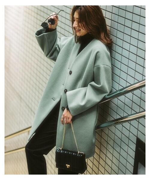 nissen（ニッセン）の「フェイクウールノーカラーコート（ノーカラーコート・レディース・黒/アイボリー/モカブラウン/サックス/ミント/ダスティピンク/グレージュ・S/M/L/LL/【旧】3L/【旧】4L/【旧】5L/【旧】6L/【旧】8L/【旧】10L/3L/4L/5L/6L/8L/10L）」の5枚目の写真