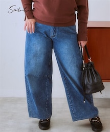 SMILE LAND | ＜大きいサイズ＞バレルレッグデニムパンツ（ゆったりヒップ）(デニムパンツ)