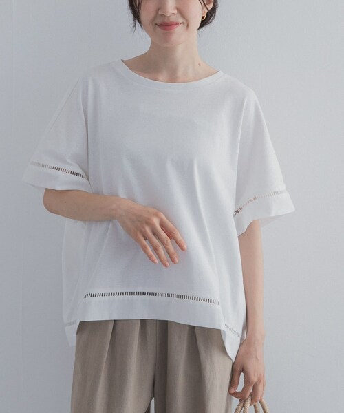 URBAN RESEARCH DOORS(アーバンリサーチドアーズ)の「ハシゴレースドッキングプルオーバー(Tシャツ/カットソー・レディース・OFF WHITE/BLACK/CAMEL・Free)」の8枚目の写真