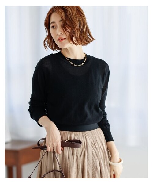 nissen（ニッセン）の「綿１００％クルーネックシアーニットプルオーバー【OtonaSMILE】（ニット/セーター・レディース・ホワイト/黒・M/L/LL/3L/4L/5L）」の12枚目の写真