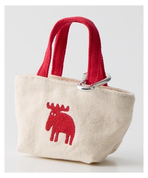 nissen（ニッセン）の「moz（モズ）sweden 手のひらサイズトートバッグ型ポーチ（カラビナ付）（バッグ・メンズ・アイボリー×レッド/キャメル/グレー/ブルー・Y）」の5枚目の写真