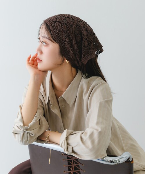 RODE SKO（ロデスコ）の「レースニットバブーシュカ（バンダナ/スカーフ・レディース・OFF/DARK BROWN・one）」の13枚目の写真