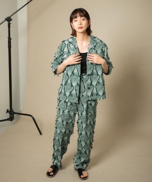 KBF(ケイビーエフ)の「カットジャガードハーフスリーブジャケット(テーラードジャケット・レディース・GREEN/BEIGE・one)」の21枚目の写真