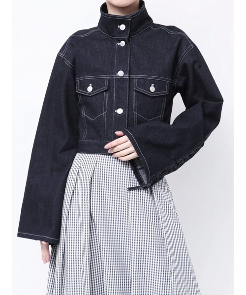 MERCURYDUO（マーキュリーデュオ）の「スタンドカラーコルセットデニムジャケット（デニムジャケット・レディース・ブルー/インディゴ・S/M）」の3枚目の写真