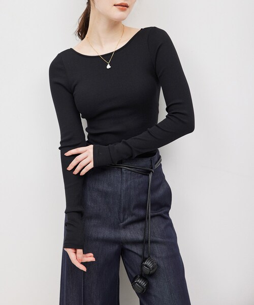 ROPE'(ロペ)の「コットンシルク丸胴テレコカップ付き長袖カットソー(Tシャツ/カットソー・レディース・ブラック/オフホワイト/ワイン・F)」の16枚目の写真