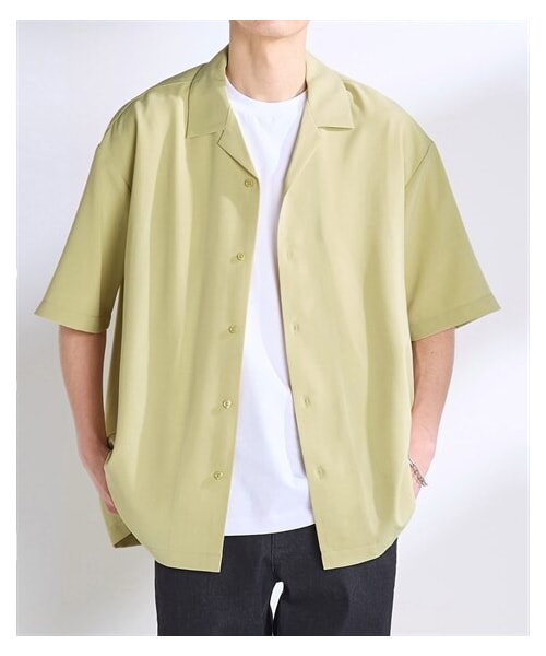 nissen（ニッセン）の「オーバーサイズオープンカラー5分袖シャツ【大きいサイズ有】（シャツ/ブラウス・メンズ・スモーキーイエロー/チャコール・M/L/LL/3L/4L/5L/6L/8L/10L）」の17枚目の写真
