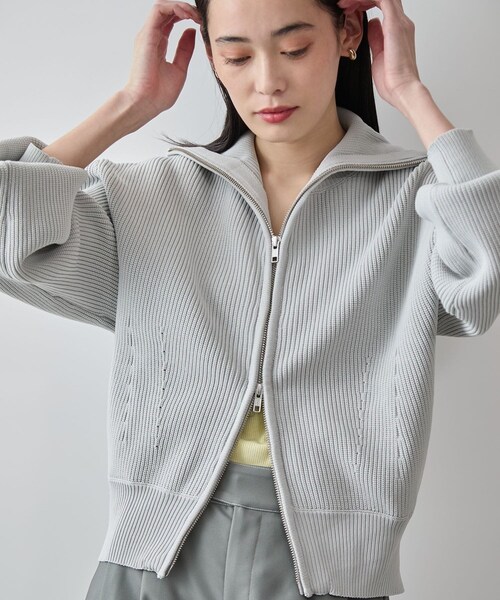 VIS（ビス）の「Wジップハイネックニットカーディガン（カーディガン/ボレロ・レディース・ライトグレー/ネイビー/レッド系・F）」の16枚目の写真