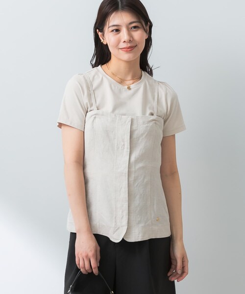 URBAN RESEARCH ROSSO（アーバンリサーチロッソ）の「F by ROSSO　リネン混ビスチェ+半袖Tシャツ（Tシャツ/カットソー・レディース・CCL×BLK/BEG×BEG/CHECK×OFF・FREE）」の5枚目の写真