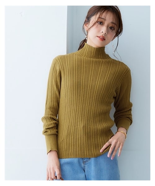 nissen（ニッセン）の「綿１００％ハイネックランダムリブニット＜大きいサイズ有＞（ニット/セーター・レディース・黒/チャコールグレー杢/アイボリー/グレージュ/フォレストイエロー/ライトグレー杢/フューシャピンク/グレープ・S/M/L/LL/3L）」の7枚目の写真