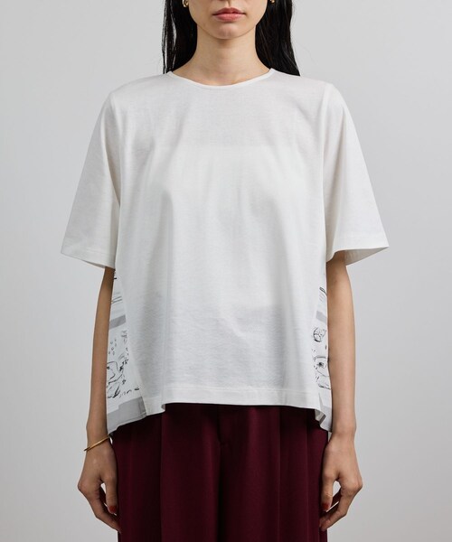 ROPE'（ロペ）の「【洗える】【YUKO SAEKI for ROPE'・コラボ】スカーフ柄プリント Aラインカットソー（Tシャツ/カットソー・レディース・ブラック/オフホワイト・F）」の14枚目の写真