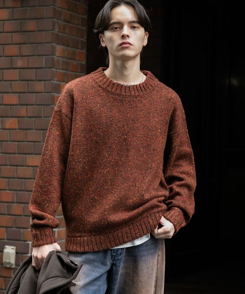 SENSE OF PLACE by URBAN RESEARCH（センスオブプレイスバイアーバンリサーチ）の「『洗濯可』カラーネップニットプルオーバー（ニット/セーター・メンズ・IVORY/BLACK/BROWN・M/L）」の4枚目の写真