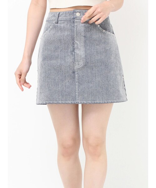 MURUA（ムルーア）の「フロッキーデニムミニスカート【セット販売対象】（デニムスカート・レディース・グレー/ブラック/ボルドー・1/2）」の11枚目の写真