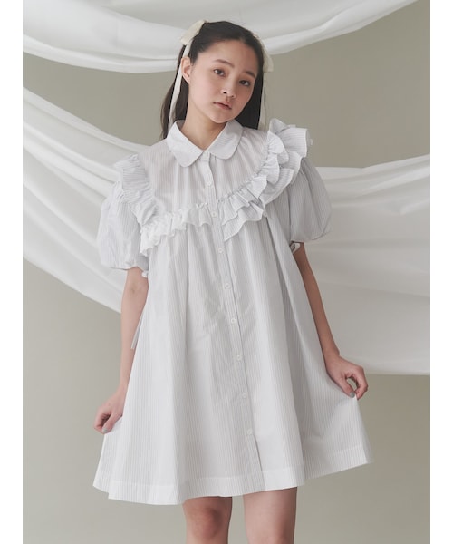 merry jenny（メリージェニー）の「stripe frillfrill ワンピース（シャツワンピース・レディース・オフホワイト/ピンク/ブルー・F）」の7枚目の写真