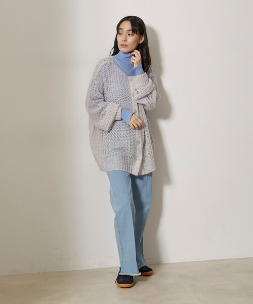 NERGY（ナージー）の「シアーモヘアニット2WAYカーディガン（カーディガン/ボレロ・レディース・ライトグレー/ダークブラウン/オレンジ・F）」の7枚目の写真