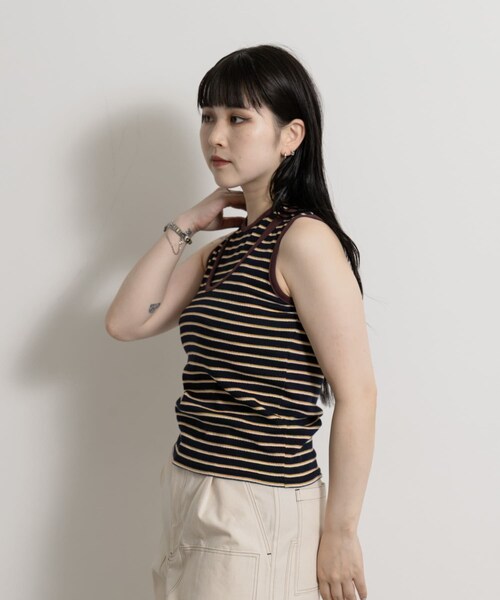 THE GOODLAND MARKET（ザグッドランドマーケット）の「&her　Border Tank（タンクトップ・レディース・GRAY/BROWN・FREE）」の10枚目の写真