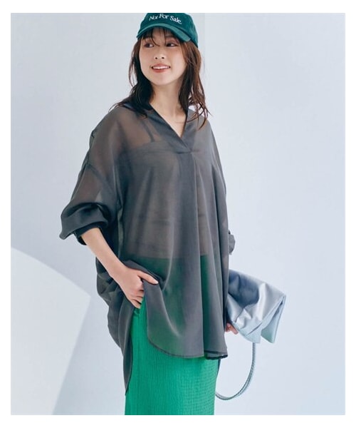 nissen（ニッセン）の「シアースキッパーシャツチュニック（チュニック・レディース・ブルー系ストライプ/ブラウン系ストライプ/チャコールグレー・S/M/L/LL）」の4枚目の写真