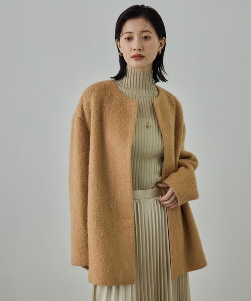 ROPE'（ロペ）の「ウールモヘヤノーカラーミドル丈コート（その他アウター・レディース・ベージュ・F）」の4枚目の写真