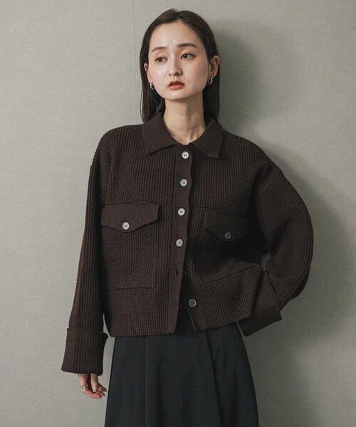 SENSE OF PLACE by URBAN RESEARCH(センスオブプレイスバイアーバンリサーチ)の「ニットショートジャケット(テーラードジャケット・レディース・BROWN/Y.BEIGE/CHARCOAL・one)」の17枚目の写真