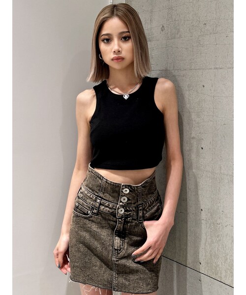 GYDA（ジェイダ）の「アメスリショートタンクトップ（タンクトップ・レディース・オフホワイト/ブラック/マスタード・F）」の2枚目の写真