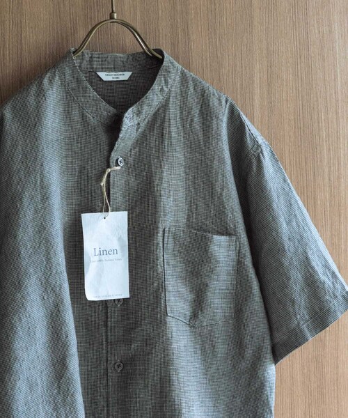URBAN RESEARCH DOORS（アーバンリサーチドアーズ）の「シルケットリネン バンドカラーショートスリーブシャツ（シャツ/ブラウス・メンズ・ECRU/BROWN/INDIGO/HT CHECK・M/L/XL）」の5枚目の写真