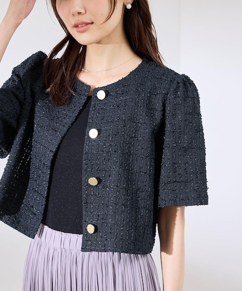 ROPE' PICNIC（ロペピクニック）の「【サマー・ツイード】金ボタンカーディジャケット（ノーカラージャケット・レディース・チャコール/ライトグレー/ホワイト/ネイビー・38）」の4枚目の写真