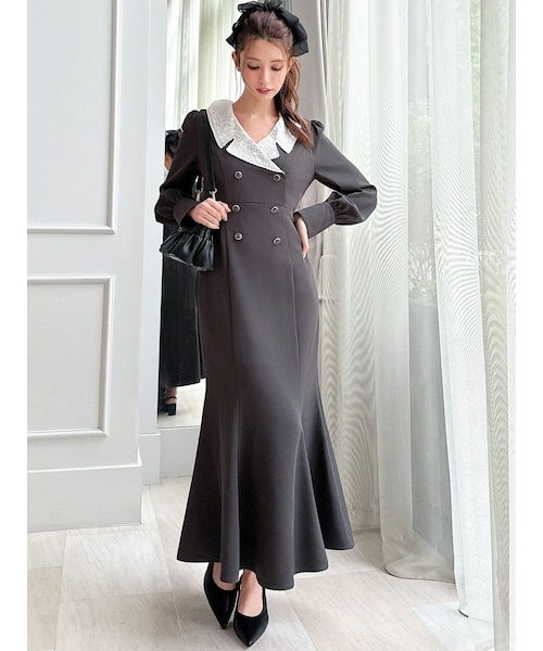 RESEXXY（リゼクシー）の「エンブロイダリーマーメイドワンピース（ワンピース・レディース・アイボリー/チャコールグレー・F）」の6枚目の写真