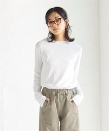 nissen | 大きいサイズ綿１００％フライスモックネックＴシャツ(Tシャツ/カットソー)