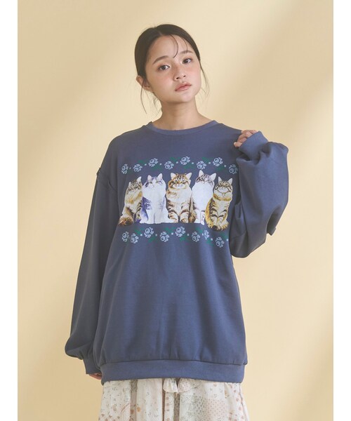 merry jenny（メリージェニー）の「blooming catスウェット（スウェット・レディース・オフホワイト/ピンク/ネイビー/クリーム・F）」の13枚目の写真