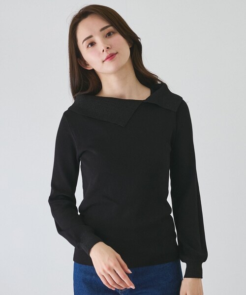 Jayro（ジャイロ）の「ラメアシメオフショル風プルオーバー（ニット/セーター・レディース・ブラック/ホワイト系/パープル系/ピンク・M）」の6枚目の写真