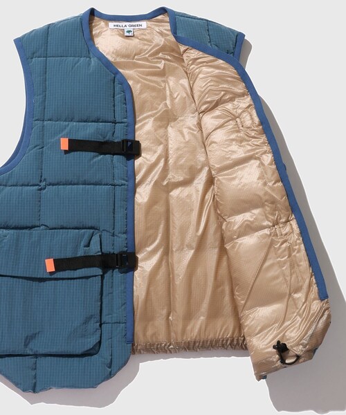 ADAM ET ROPE'(アダムエロペ)の「【HELLA GREEN/ヘラグリーン】Ripstop Nylon Down Vest(ダウンベスト・メンズ・グレー/ブルー・L/M)」の11枚目の写真