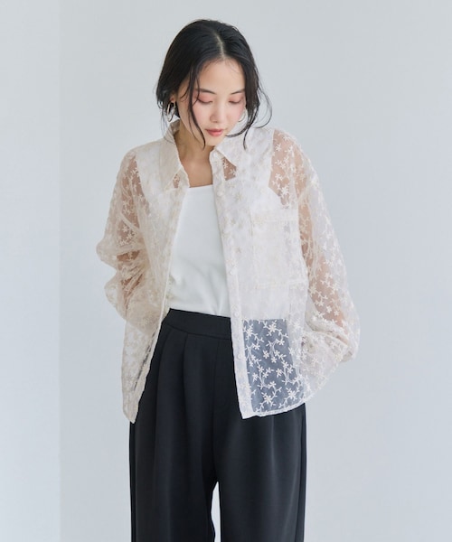 VIS（ビス）の「刺しゅうレースオーバーシャツ（シャツ/ブラウス・レディース・キナリ系・F）」の9枚目の写真