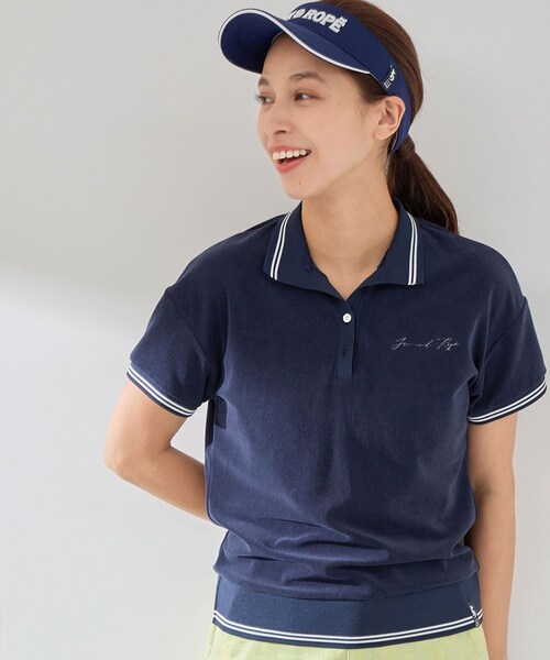 ROPE'（ロペ）の「パイルリブ使い半袖スキッパーポロ（ポロシャツ・レディース・ホワイト/ネイビー/ラベンダー・L/M/S）」の17枚目の写真