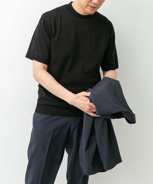 URBAN RESEARCH DOORS（アーバンリサーチドアーズ）の「LIFE STYLE TAILOR　ハイゲージクルーネック半袖ニット（シャツ/ブラウス・メンズ・IVORY/BLACK/NAVY BLUE/GRAY BROWN・M/L）」の15枚目の写真