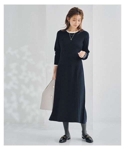 nissen（ニッセン）の「リブ切替配色ニットロングワンピース（ワンピース・レディース・杢グレー×黒/ネイビー×アイボリー・S/M/L/LL）」の2枚目の写真