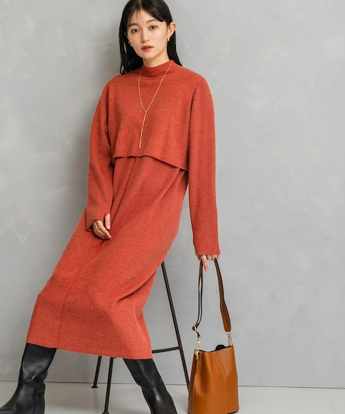 URBAN RESEARCH ROSSO（アーバンリサーチロッソ）の「静電防止レイヤードライクニットワンピース（ワンピース・レディース・TERRACOTTA/NAVY/GREEN・FREE）」の3枚目の写真