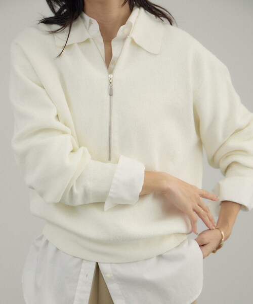 ADAM ET ROPE'（アダムエロペ）の「クレープスウェットライクポロプルオーバー（スウェット・レディース・チャコール/オフホワイト/グリーン系・F）」の4枚目の写真