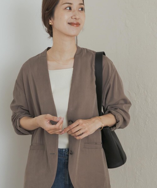 URBAN RESEARCH DOORS（アーバンリサーチドアーズ）の「ノーカラージャケット（ノーカラージャケット・レディース・GREIGE/BLACK・M）」の15枚目の写真