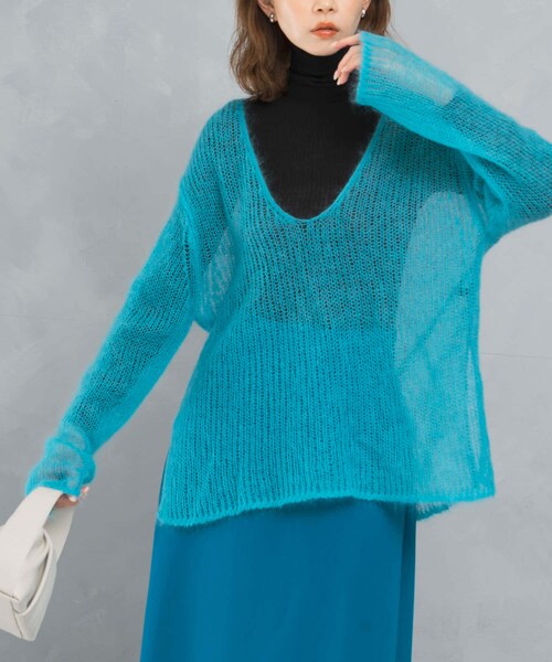 URBAN RESEARCH ROSSO（アーバンリサーチロッソ）の「シアーモヘアVネックプルオーバー（ニット/セーター・レディース・blue/white/yellow・FREE）」の18枚目の写真