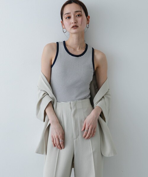 SENSE OF PLACE by URBAN RESEARCH（センスオブプレイスバイアーバンリサーチ）の「『別注』Healthknit×SENSE OF PLACE ボーダータンクトップ（タンクトップ・レディース・OF×NV×BE/SAX×BRN/LIME×BEG・One）」の6枚目の写真