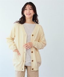 nissen | ＜大きいサイズ＞綿混Ｖネックロング丈ゆるニットカーディガン（毛玉防止・ハンガー干し可能）(カーディガン/ボレロ)