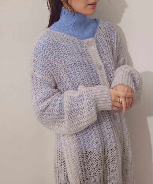 NERGY（ナージー）の「シアーモヘアニット2WAYカーディガン（カーディガン/ボレロ・レディース・ライトグレー/ダークブラウン/オレンジ・F）」の14枚目の写真