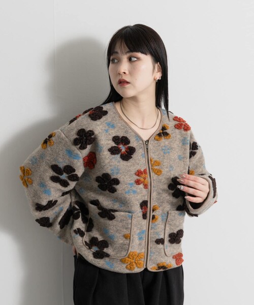 THE GOODLAND MARKET（ザグッドランドマーケット）の「FANAKA　SHORT BLOUSON（ブルゾン・レディース・MULTI/BLACK/BEIGE・FREE）」の5枚目の写真