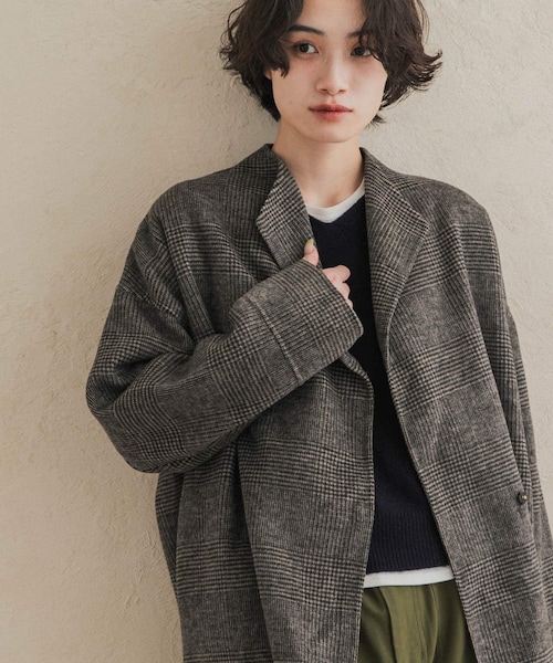 URBAN RESEARCH DOORS(アーバンリサーチドアーズ)の「ウールリバーミドルガウンコート(テーラードジャケット・レディース・杢BROWN/杢L.GREGE/CHECK・Free)」の3枚目の写真