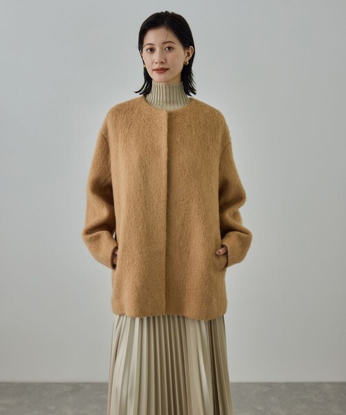 ROPE'（ロペ）の「ウールモヘヤノーカラーミドル丈コート（その他アウター・レディース・ベージュ・F）」の3枚目の写真